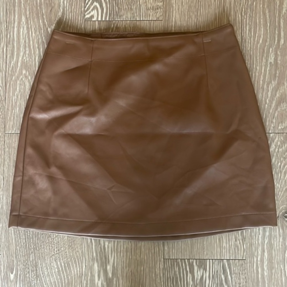 Vegan Leather Brown mini skirt, size XS